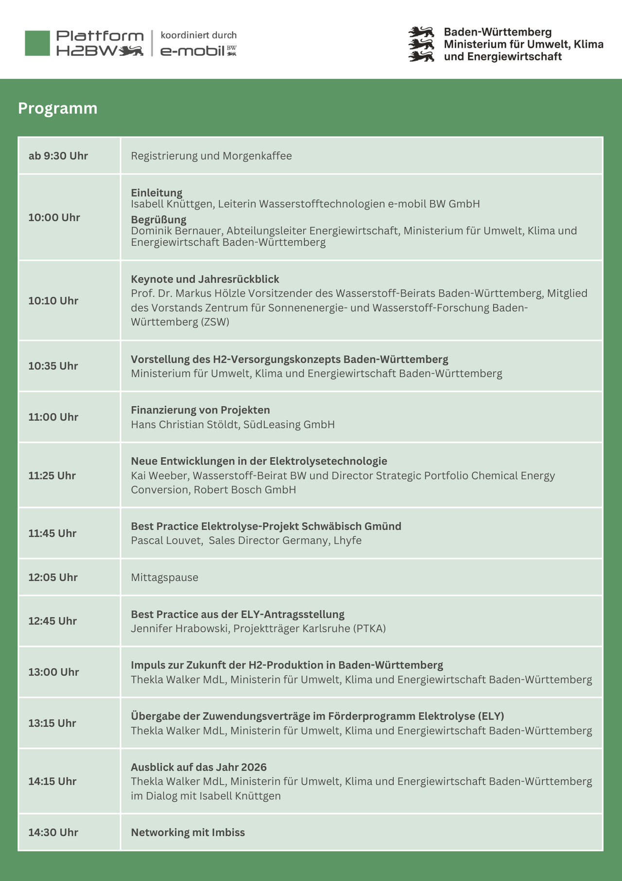 Tabellenform, die nach Uhrzeit sortiert die Programmpunkte am 17. Dezember 2025 auflistet.